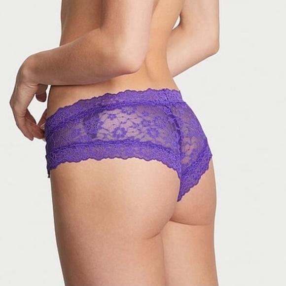 Victoria's Secret Lace Lace-Up Cheeky Panty Purple Shock Small NEW - Picture 1 of 3